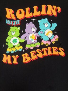 CARE BEARS ROLLING WITH MY BESTIES ROLLER SKATES - BLACK SMALL T-SHIRT L875